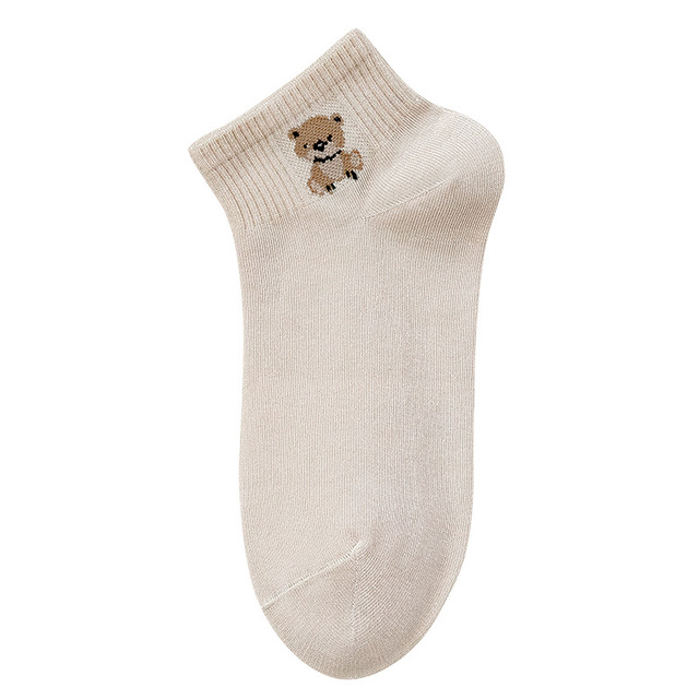 konlee袜子女卡其色可爱日系ins风短袜 米色纯色3双